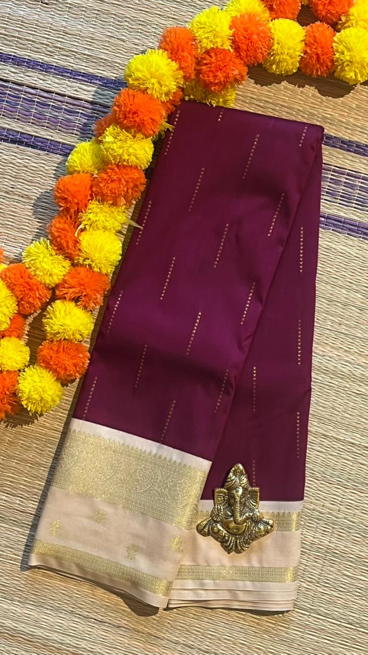 Semi silk Half White Border Saree - 01-09B-09-02 (Maroon)