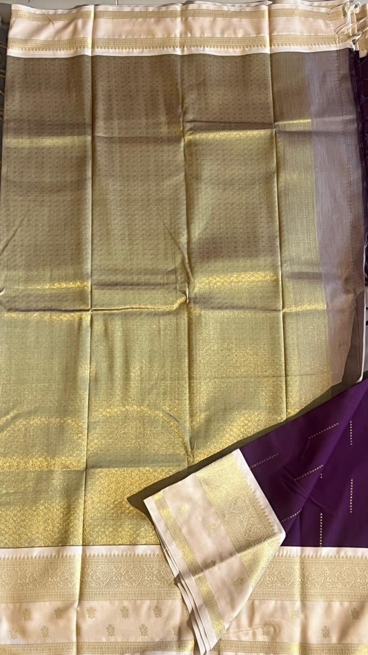 Semi silk Half White Border Saree - 01-09B-09-04 (Paaku colour)