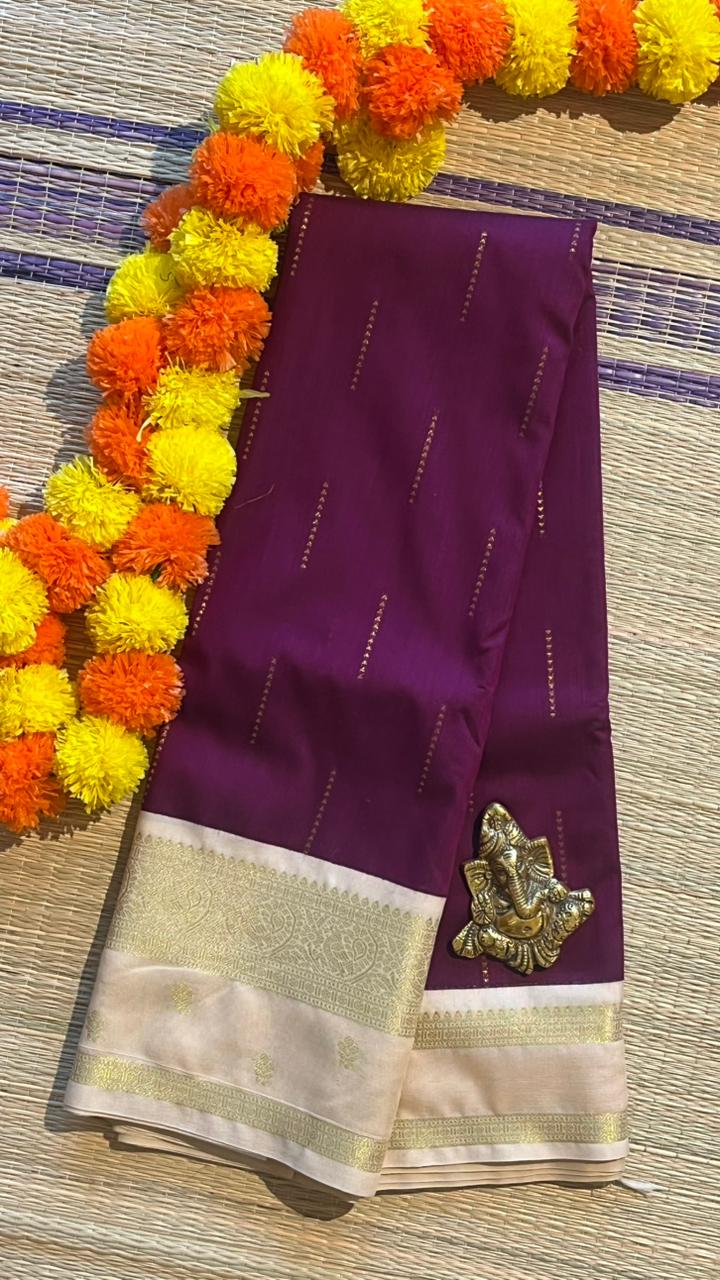 Semi silk Half White Border Saree - 01-09B-09-07 (Vadamalli)