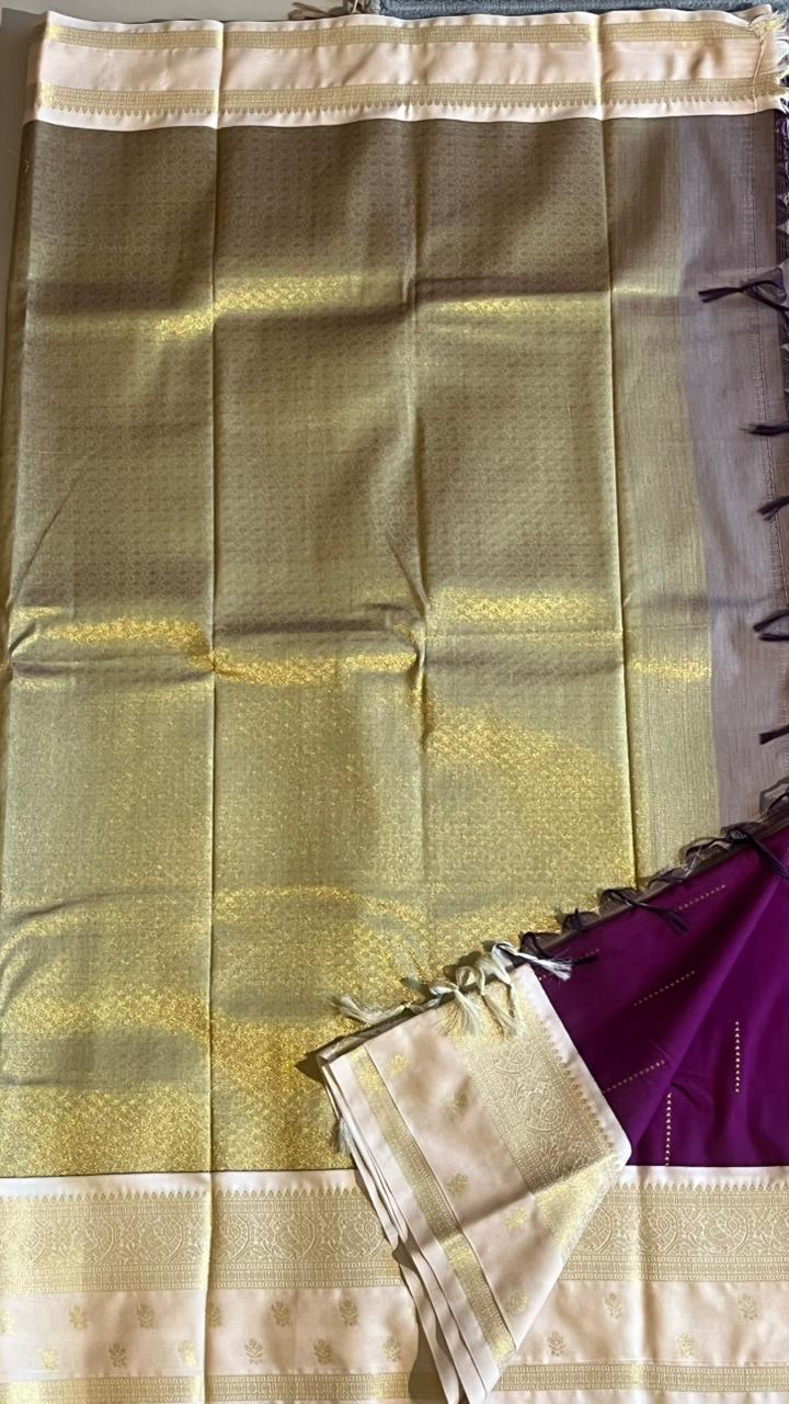 Semi silk Half White Border Saree - 01-09B-09-07 (Vadamalli)