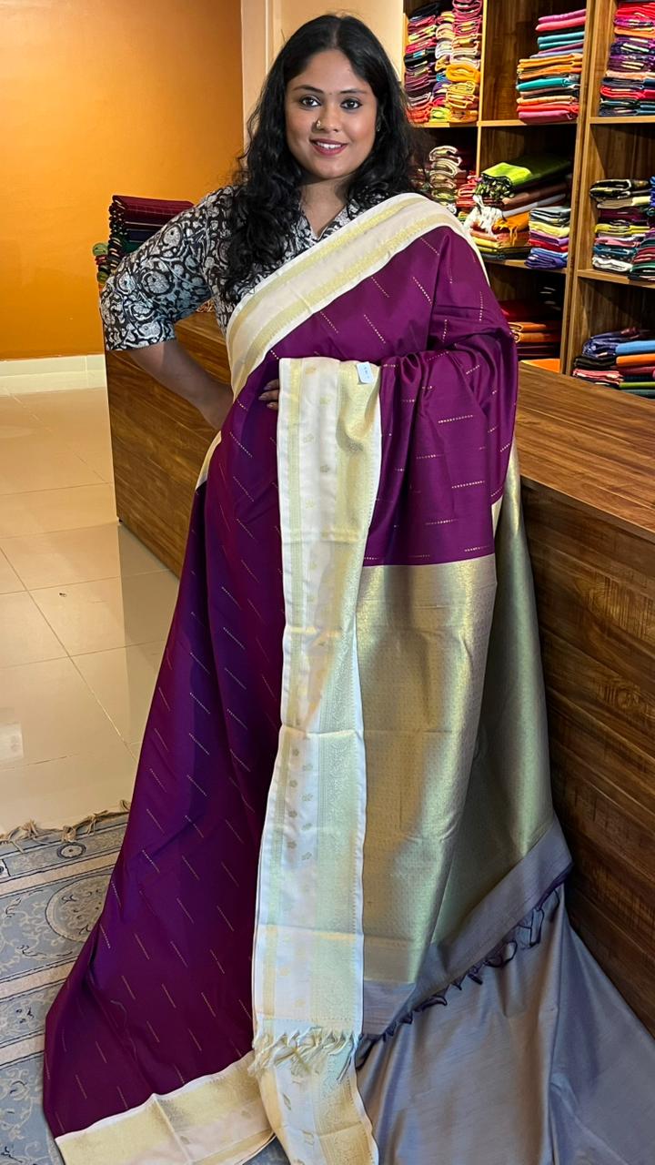 Semi silk Half White Border Saree - 01-09B-09-07 (Vadamalli)