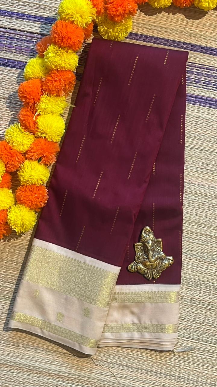 Semi silk Half White Border Saree - 01-09B-09-05 (Dark Pink)