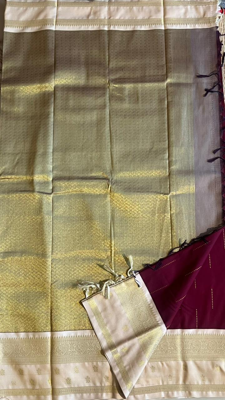 Semi silk Half White Border Saree - 01-09B-09-05 (Dark Pink)