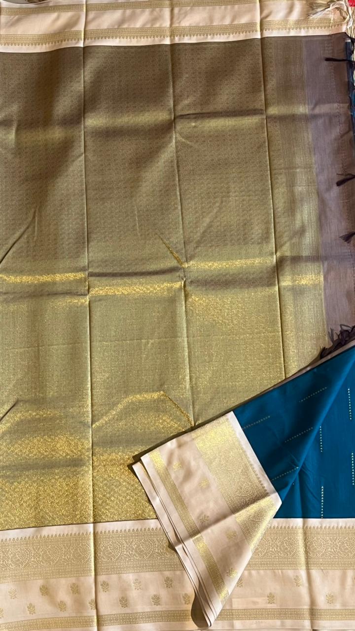 Semi silk Half White Border Saree - 01-09B-09-06 (Ramar Blue)