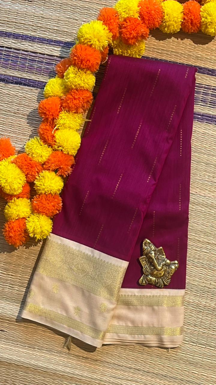 Semi silk Half White Border Saree - 01-09B-09-08 (Rani Pink)