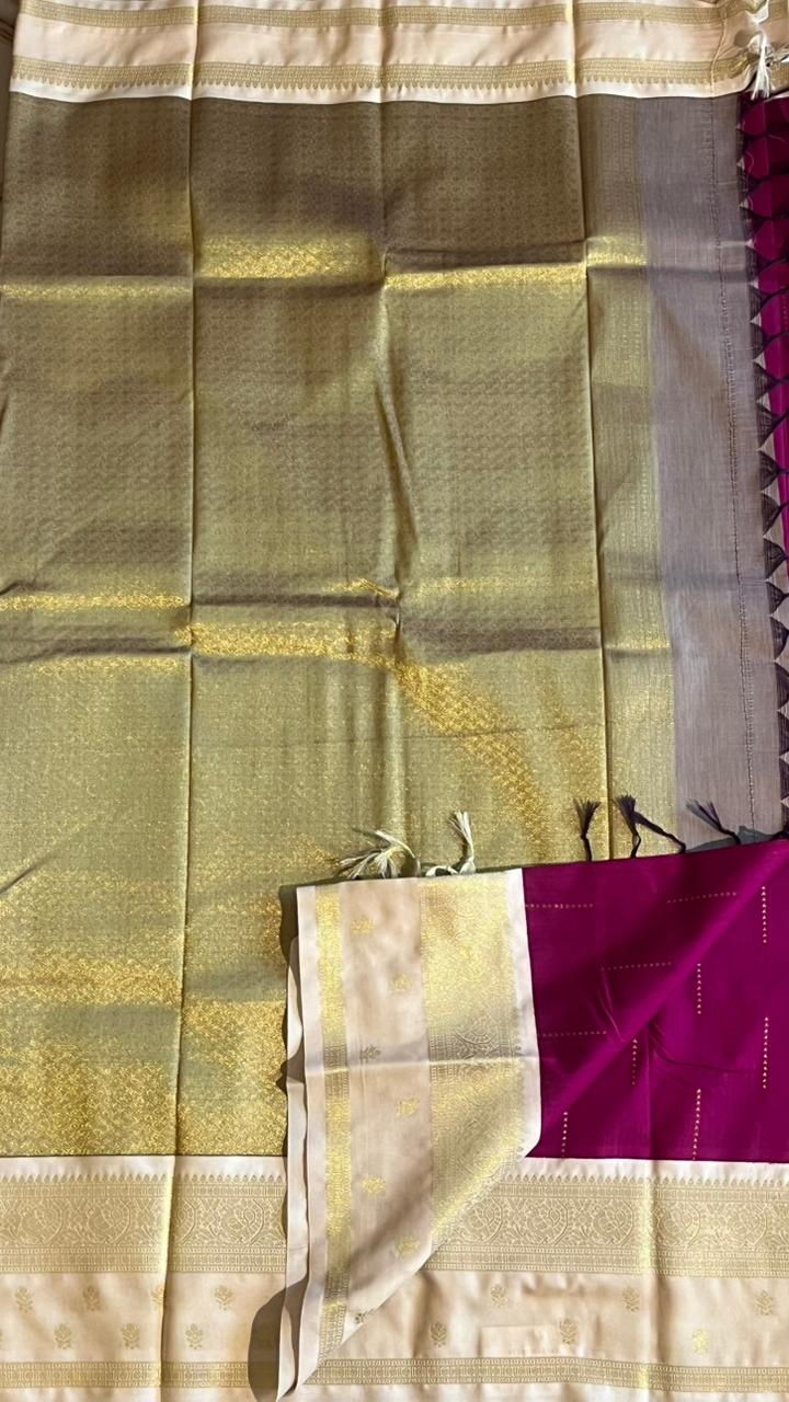 Semi silk Half White Border Saree - 01-09B-09-08 (Rani Pink)