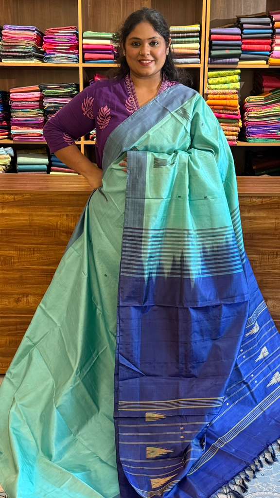 Chinnalampattu 6 Yard Saree - 03-10-01-05 (Ice Blue with Dark Blue)