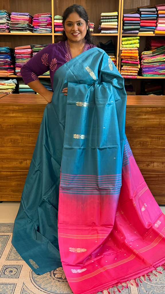 Chinnalampattu 6 Yard Saree - 03-05-01-0 (Teal with Pink)