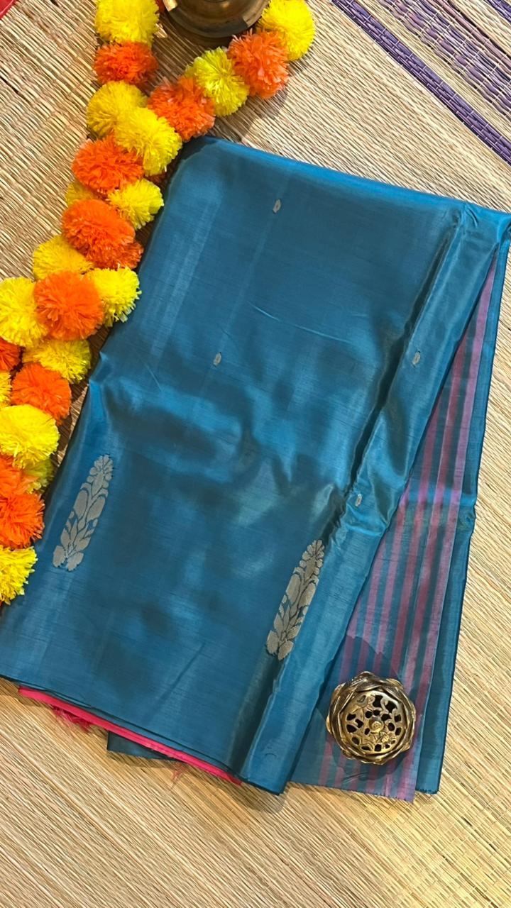 Chinnalampattu 6 Yard Saree - 03-05-01-0 (Teal with Pink)