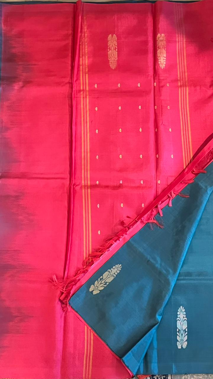 Chinnalampattu 6 Yard Saree - 03-05-01-0 (Teal with Pink)