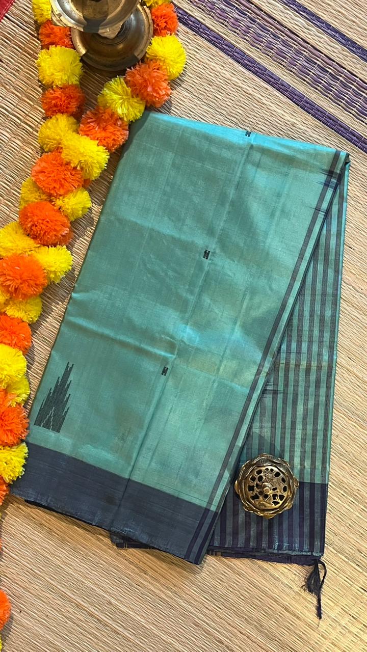 Chinnalampattu 6 Yard Saree - 03-10-01-05 (Ice Blue with Dark Blue)