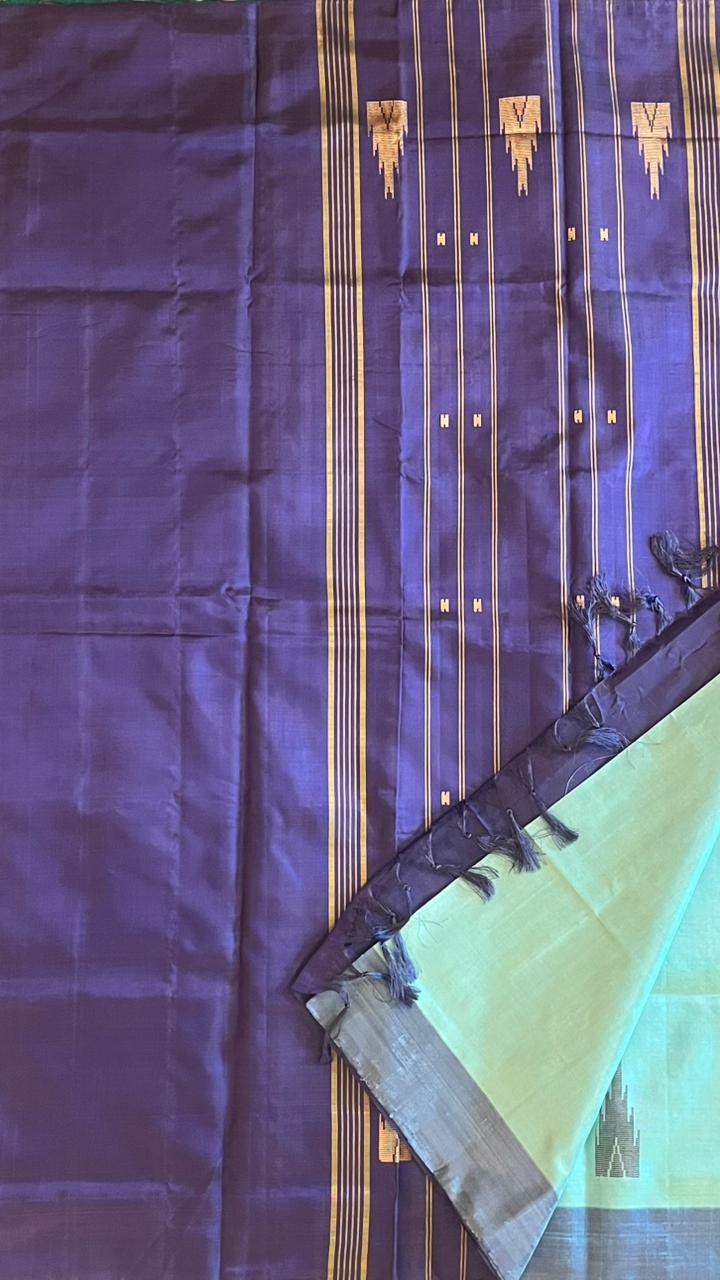 Chinnalampattu 6 Yard Saree - 03-10-01-05 (Ice Blue with Dark Blue)