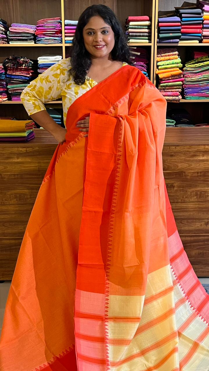 Mangalgiri Thread Border Saree - 15-10-03-08 (Fanta Cream)