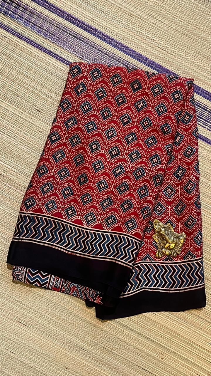 Modal Silk Ajrakh Print Saree - 46-10-01-06 (Red)