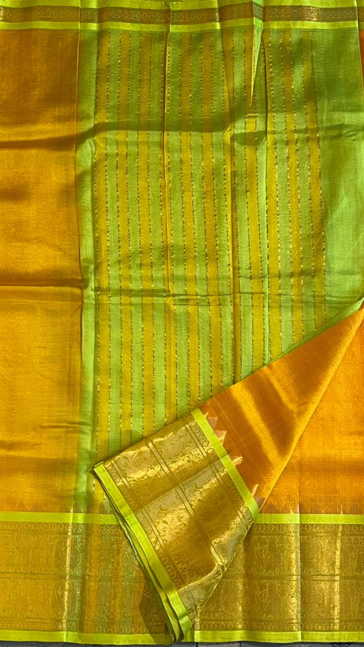 Mangalagiri Silk Cotton Kanchi Border Saree - 15-10B-02-04 (Turmeric Yellow with Light Green)