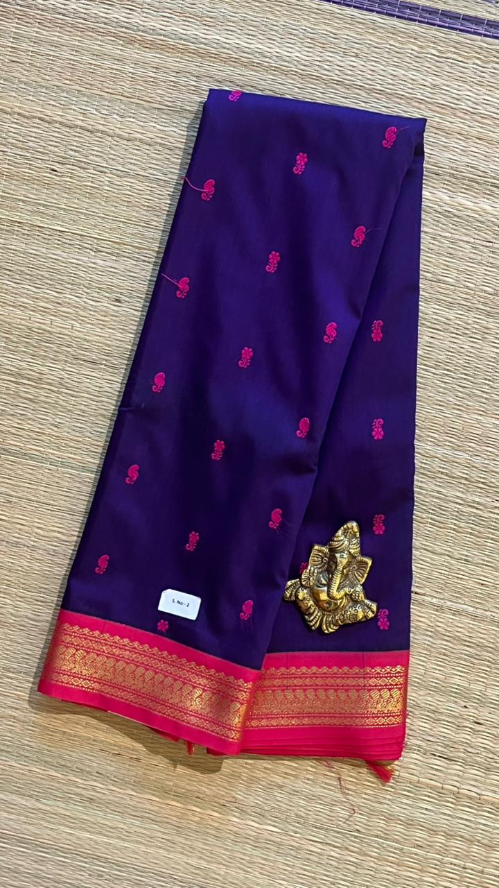 Semi Silk Bhutta Saree - 01-08B-02-65 (Violet with Pink)