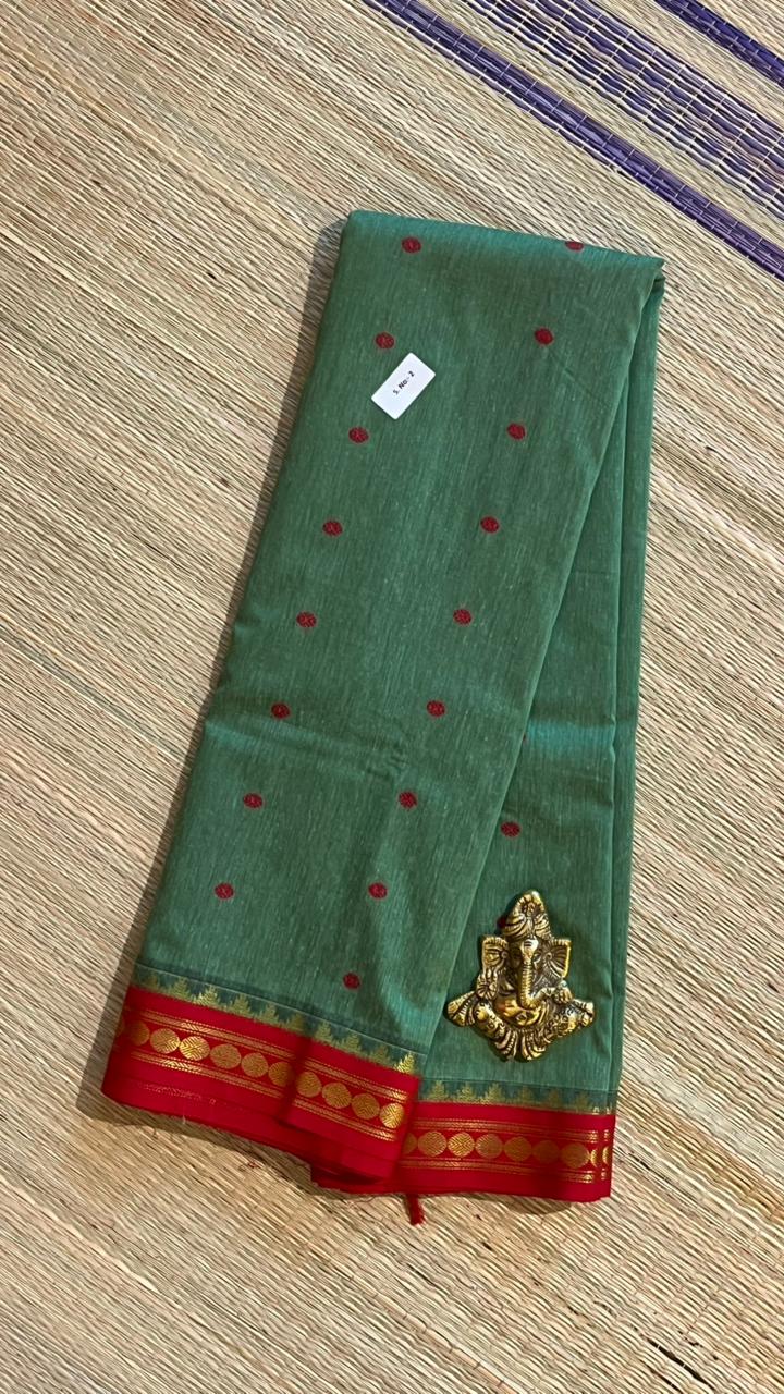 Semi Silk Bhutta Saree - 01-08B-02-19 (Pista Green with Red)
