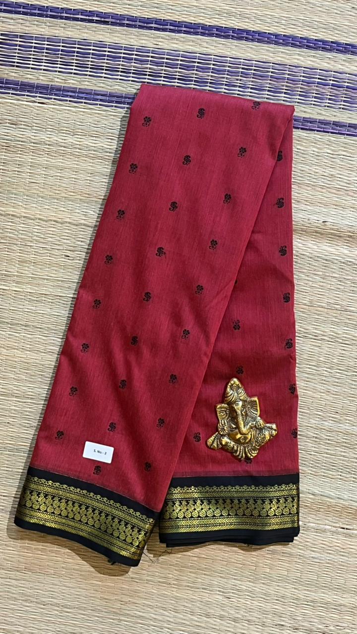 Semi Silk Bhutta Saree - 01-08B-02-09 (Mauve with Black)