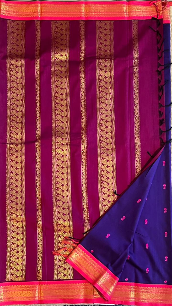 Semi Silk Bhutta Saree - 01-08B-02-65 (Violet with Pink)
