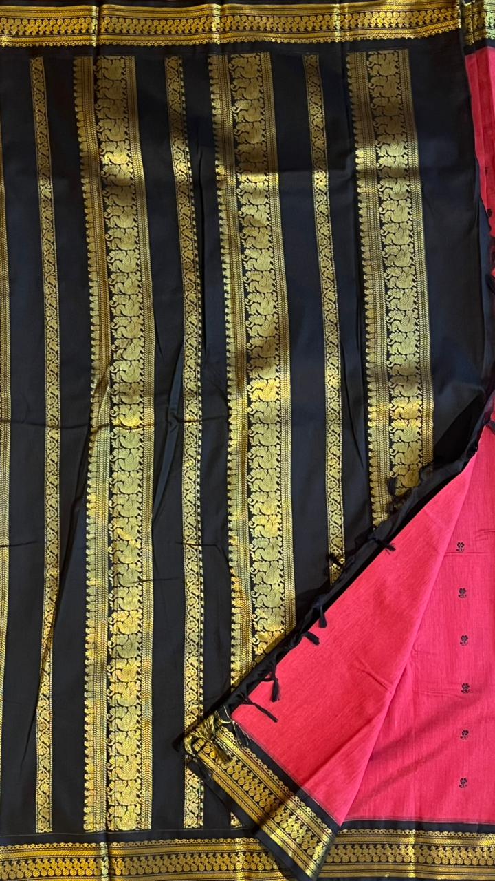 Semi Silk Bhutta Saree - 01-08B-02-09 (Mauve with Black)