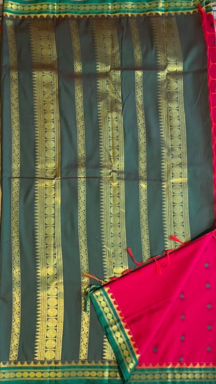 Semi Silk Bhutta Saree -  01-08B-02-15 (Pink Green)