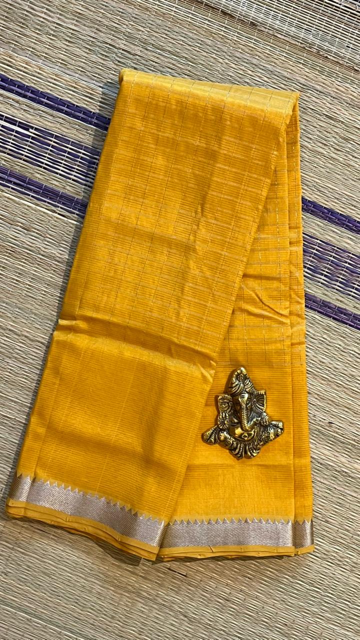 Mangalgiri Silk Cotton Kattam Saree - 15-10-02-05 (Yellow)
