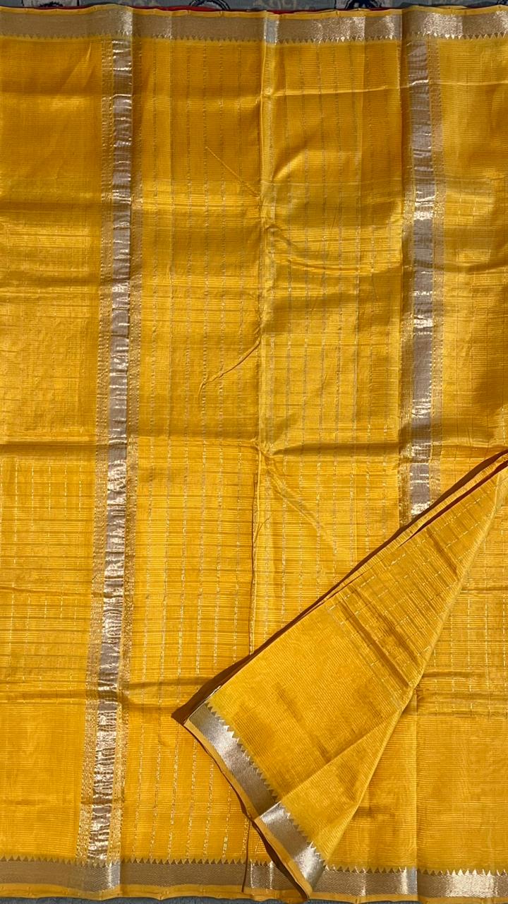 Mangalgiri Silk Cotton Kattam Saree - 15-10-02-05 (Yellow)