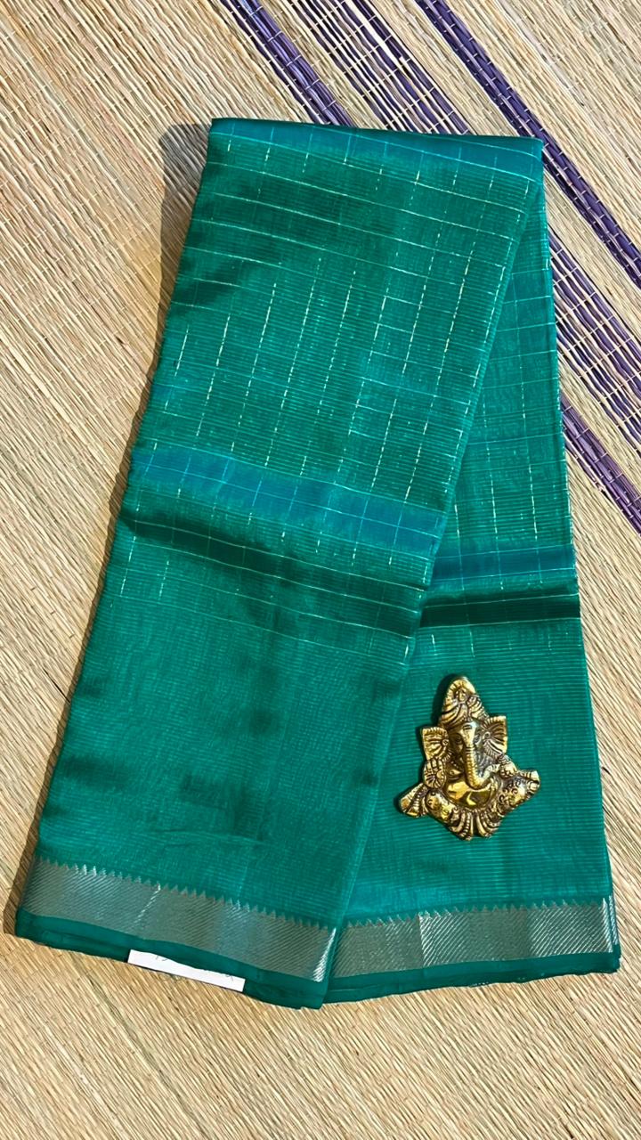 Mangalgiri Silk Cotton Kattam Saree - 15-10-02-02 (Teal Green)