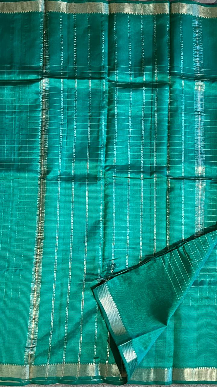 Mangalgiri Silk Cotton Kattam Saree - 15-10-02-02 (Teal Green)