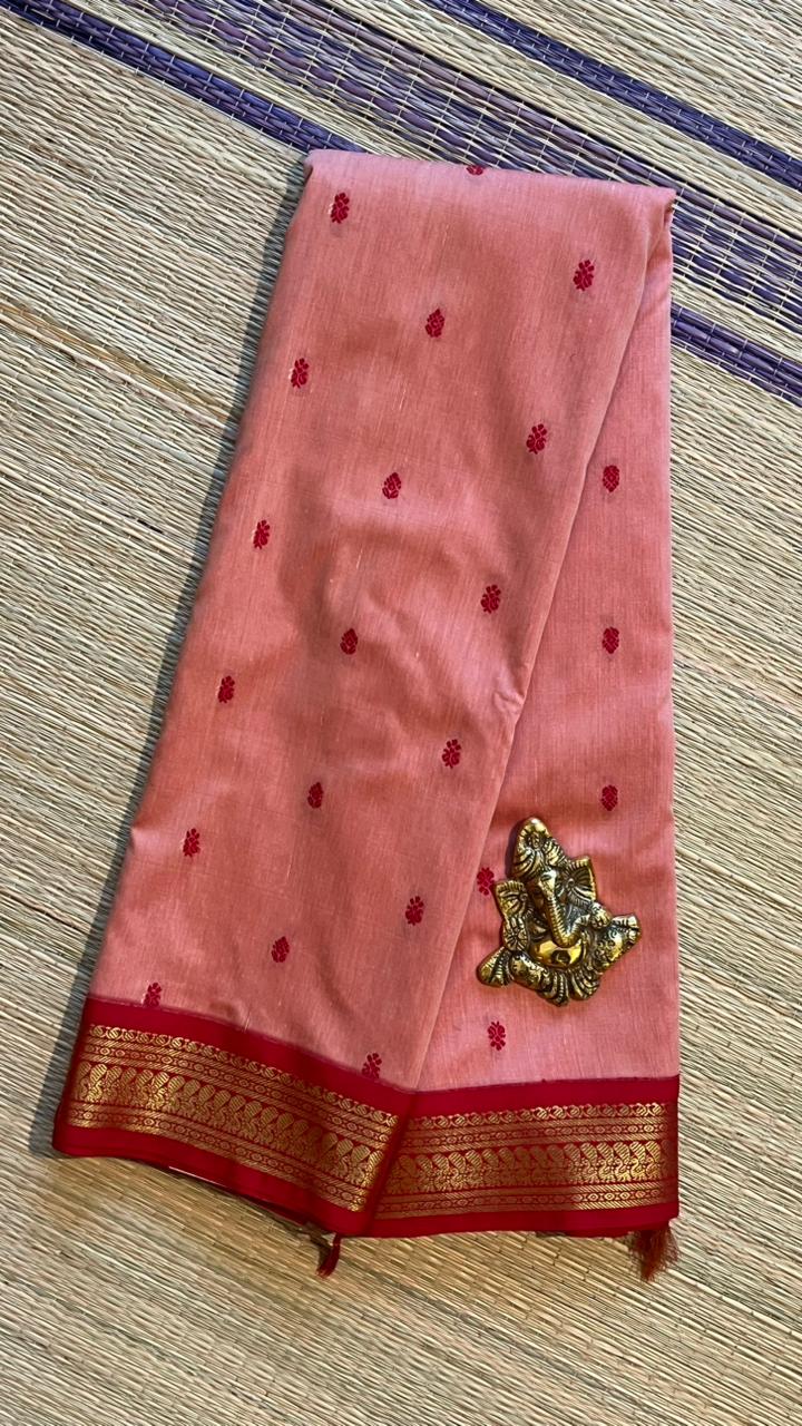 Semi Silk Bhutta Saree - 01-08B-02-08 (Peach with Orange)
