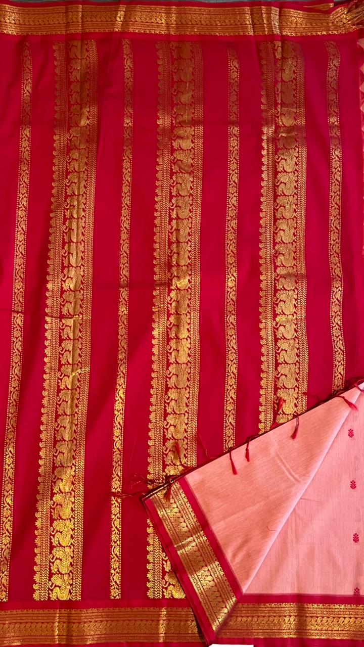 Semi Silk Bhutta Saree - 01-08B-02-08 (Peach with Orange)