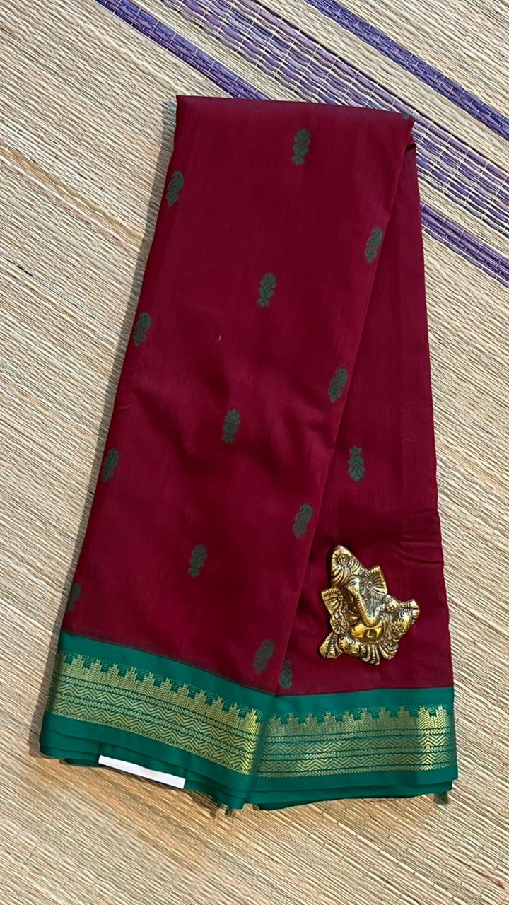 Semi Silk Bhutta Saree - 01-08B-02-07 ( Maroon With Green)