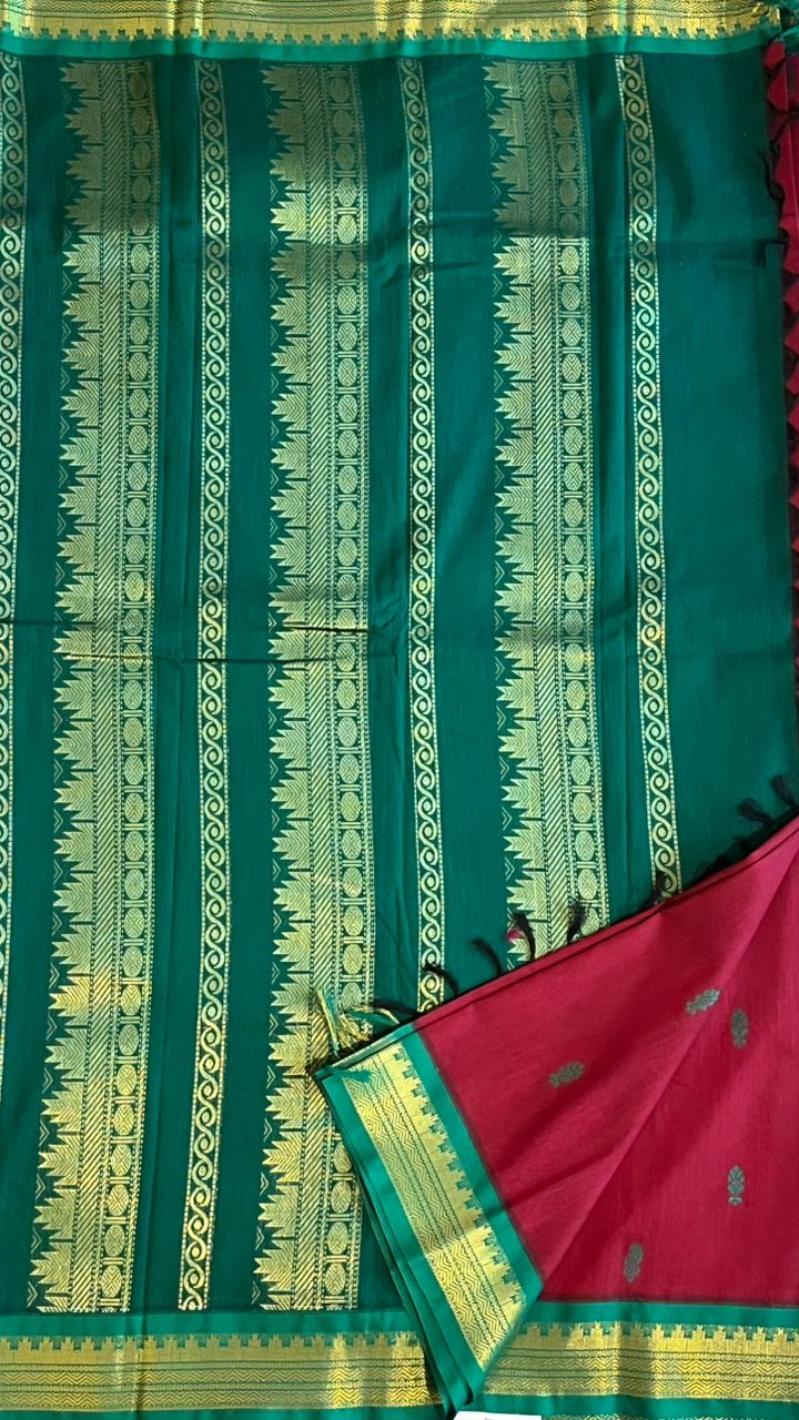 Semi Silk Bhutta Saree - 01-08B-02-07 ( Maroon With Green)