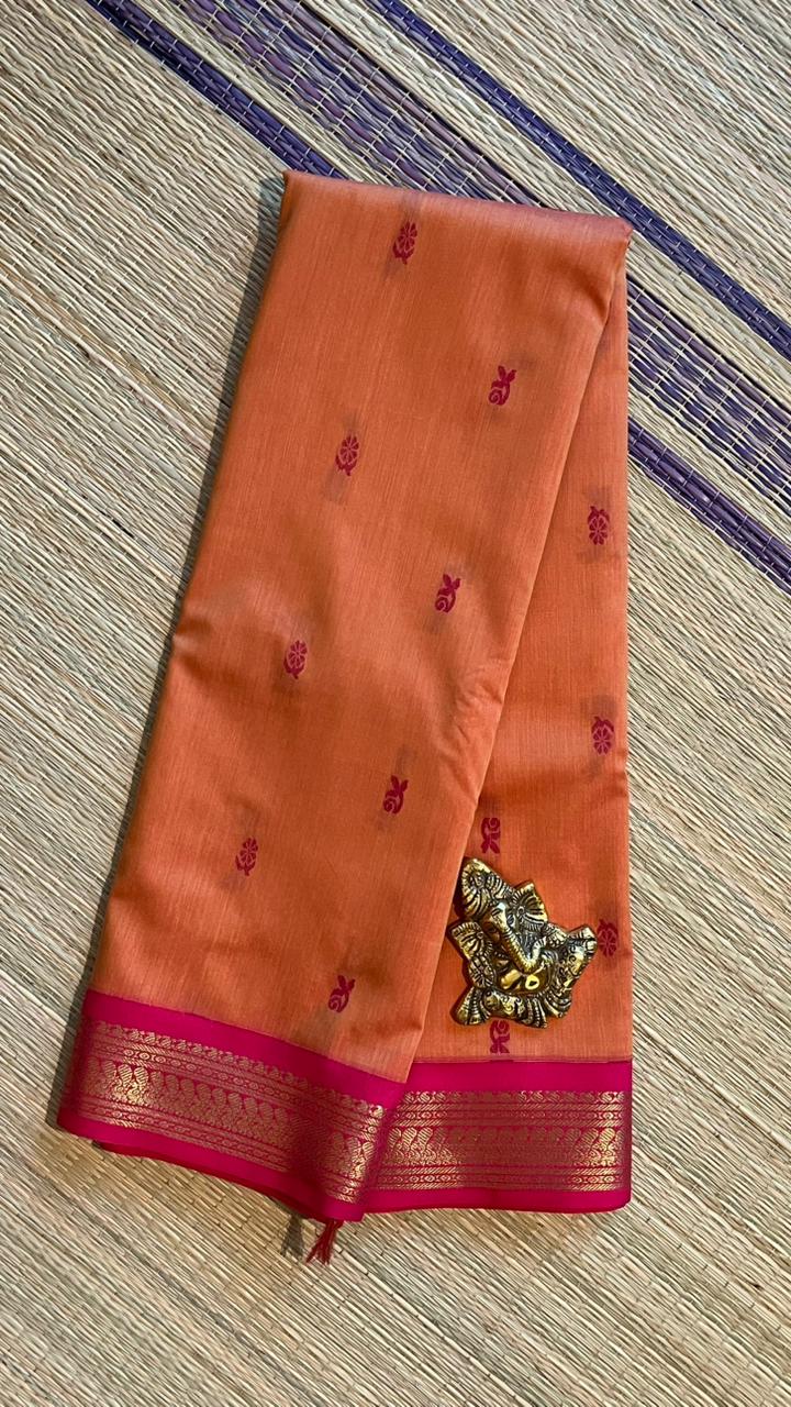 Semi Silk Bhutta Saree - 01-08B-02-04(Pastle Orange with Pink)