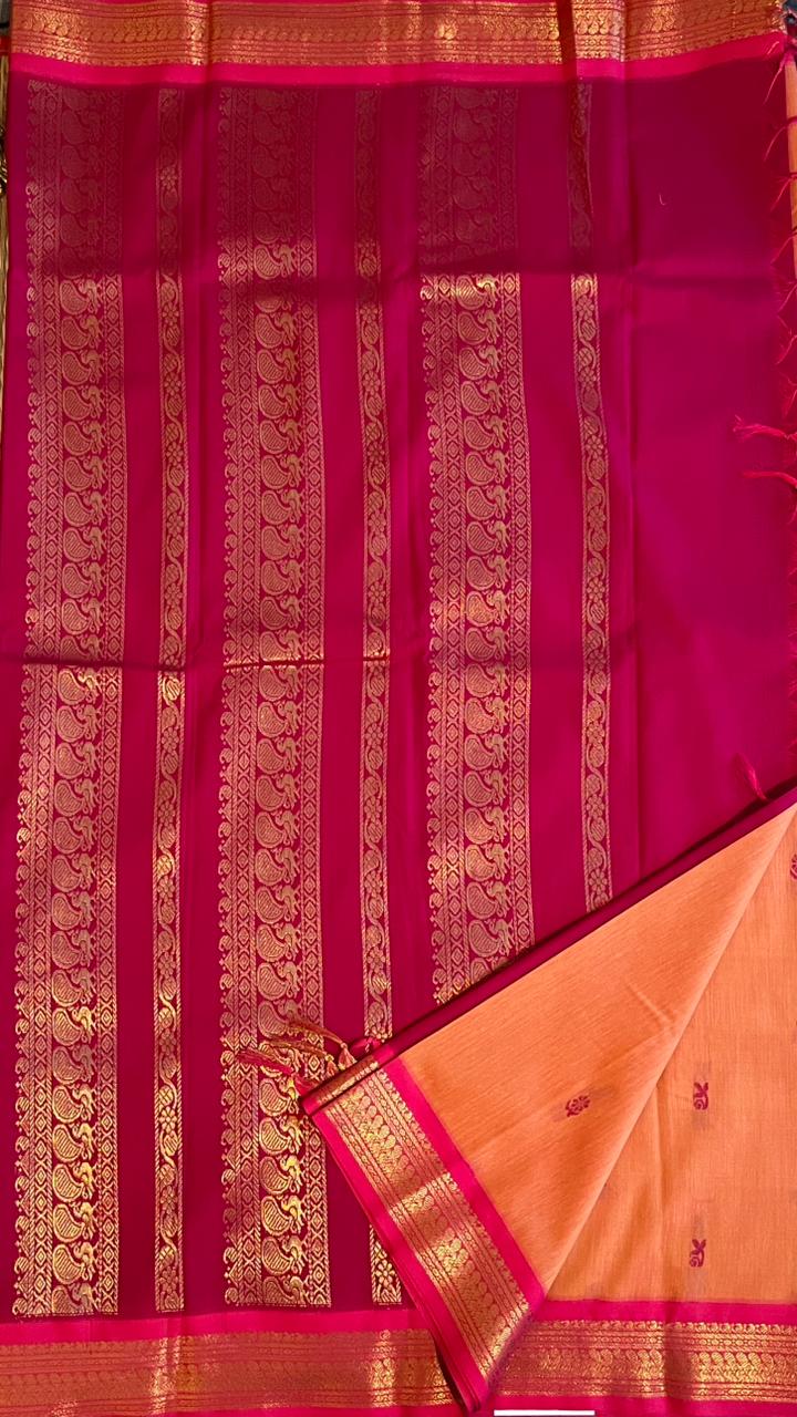 Semi Silk Bhutta Saree - 01-08B-02-04(Pastle Orange with Pink)