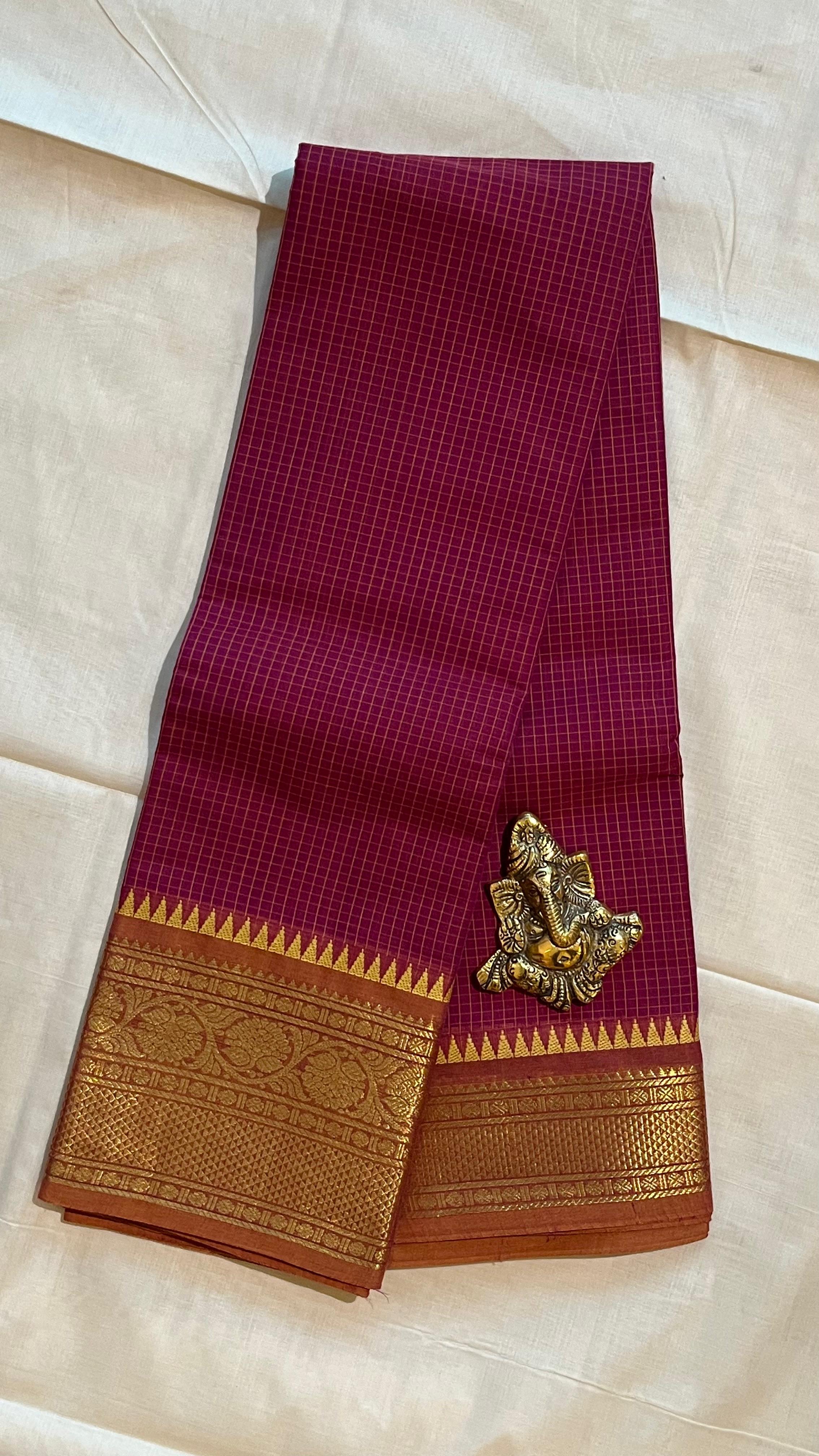 Kanchi Cotton Checks Saree - 01-09B-05-14 (Pink with Orange Border)