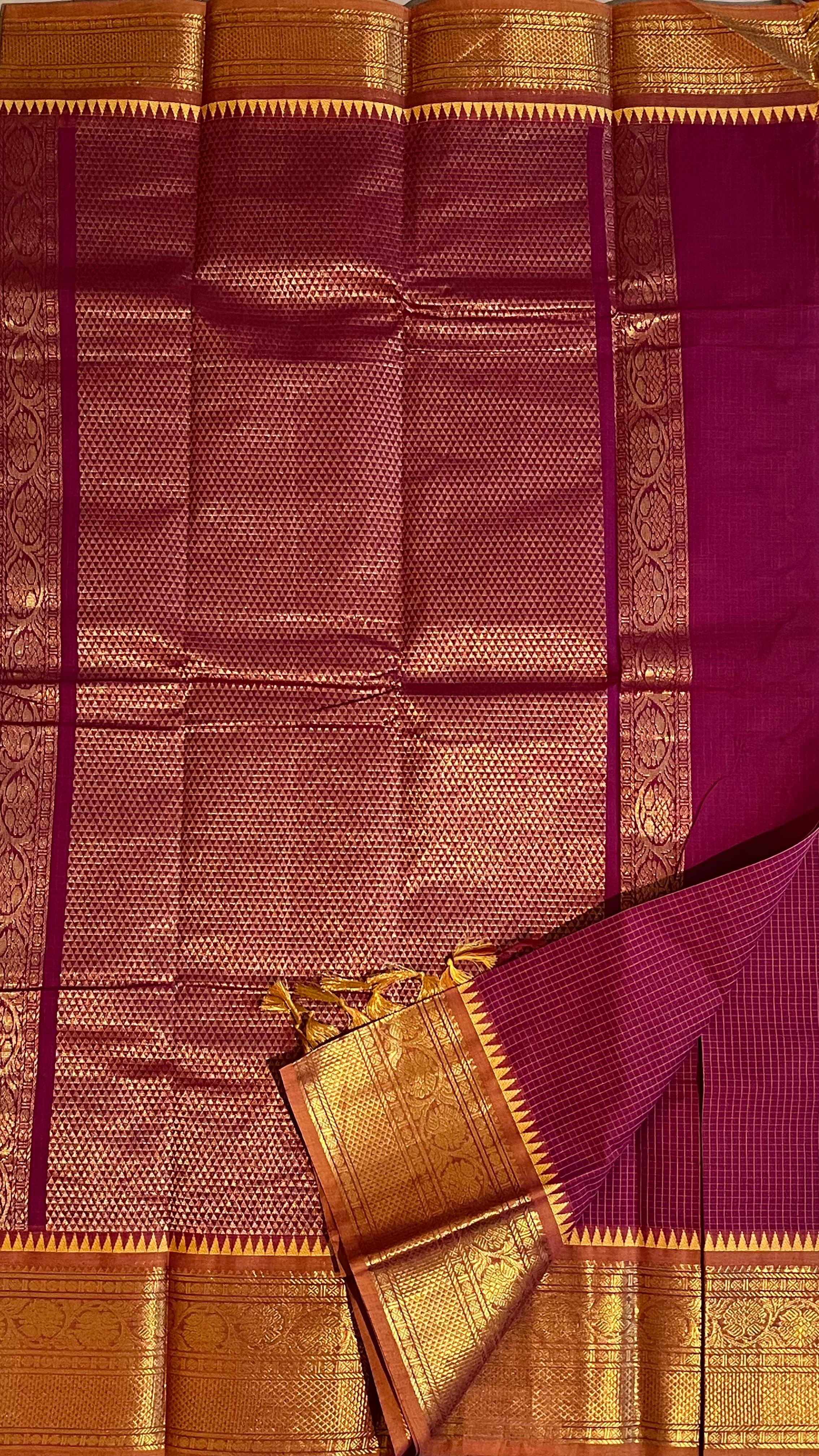 Kanchi Cotton Checks Saree - 01-09B-05-14 (Pink with Orange Border)