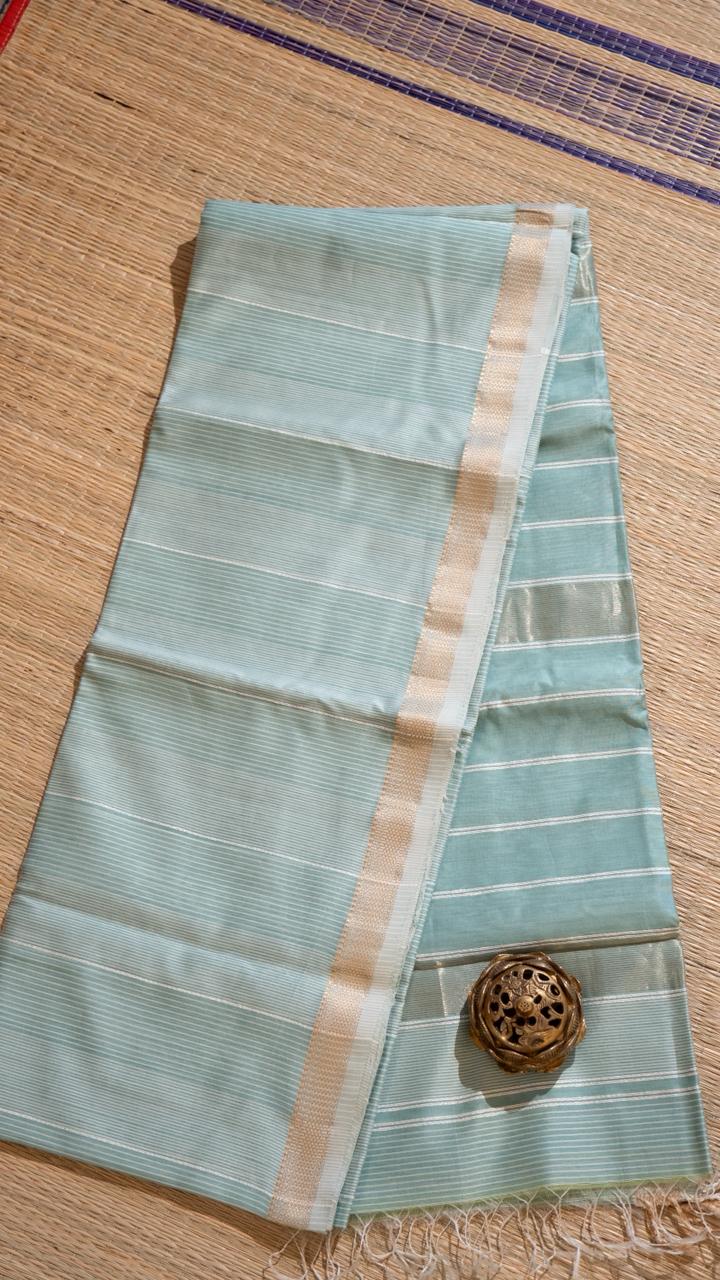 Maheshwari Silk Cotton Jute Saree - 05-08B-04-01 (Pale Mint Green)