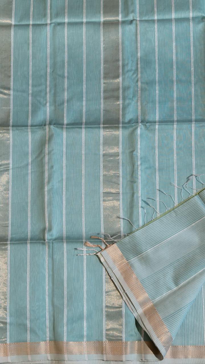 Maheshwari Silk Cotton Jute Saree - 05-08B-04-01 (Pale Mint Green)