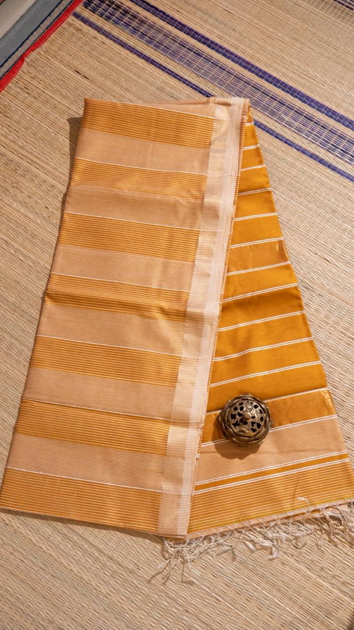 Maheshwari Silk Cotton Jute Saree - 05-08B-04-09 (Vibrant Yellow - Orange)