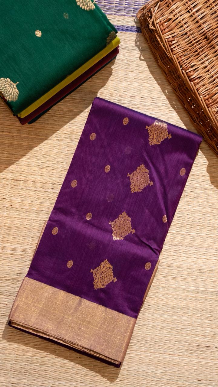 Chanderi Silk Cotton Saree - 51-10-02-05 (Regal Plum)