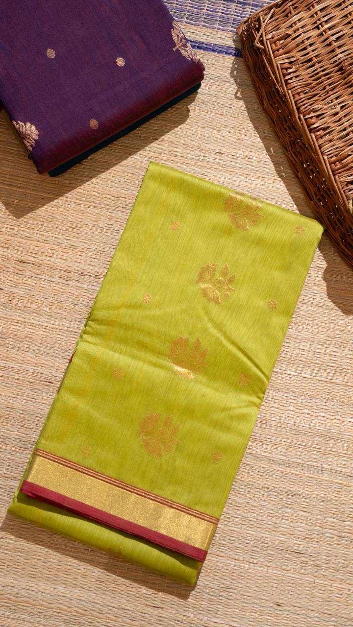 Chanderi Silk Cotton Saree - 51-10-02-02 (Lime Green)