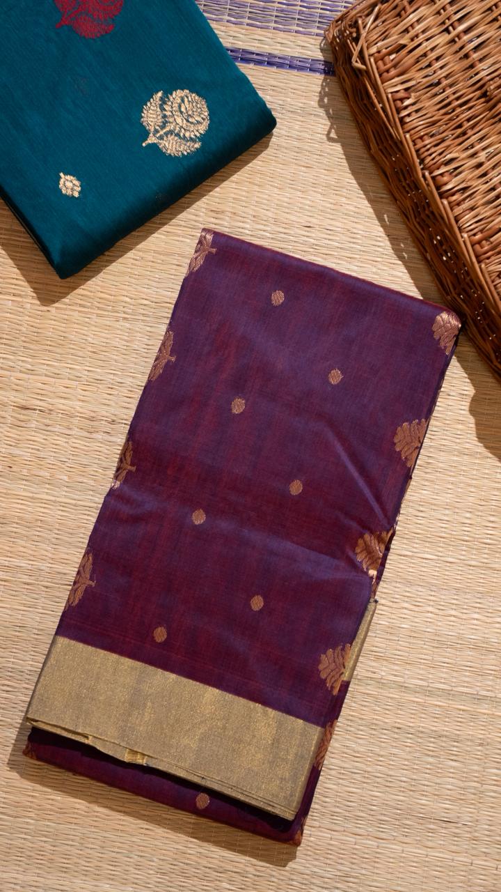 Chanderi Silk Cotton Saree - 51-10-02-01 (Violet shot of Light Pink)