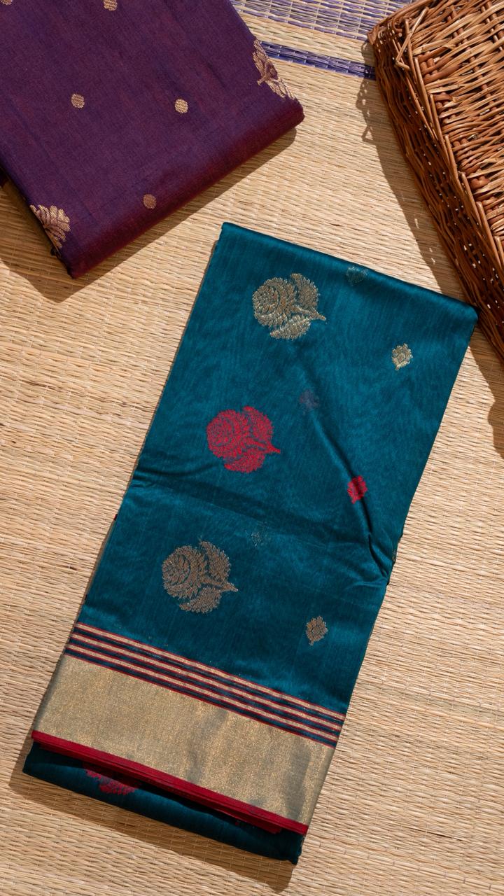 Chanderi Silk Cotton Saree - 51-10-02-04 (Teal Green)
