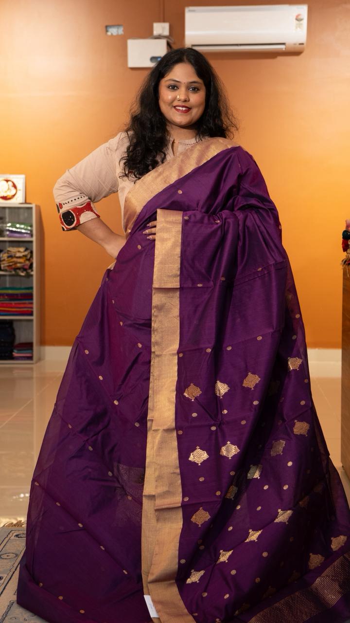 Chanderi Silk Cotton Saree - 51-10-02-05 (Regal Plum)