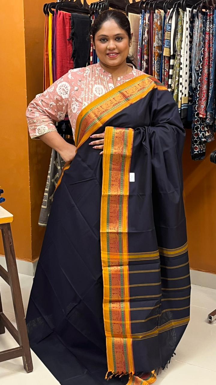 Mercerised Kanchi cotton saree - 01-03-07-MCS-06 (Black)