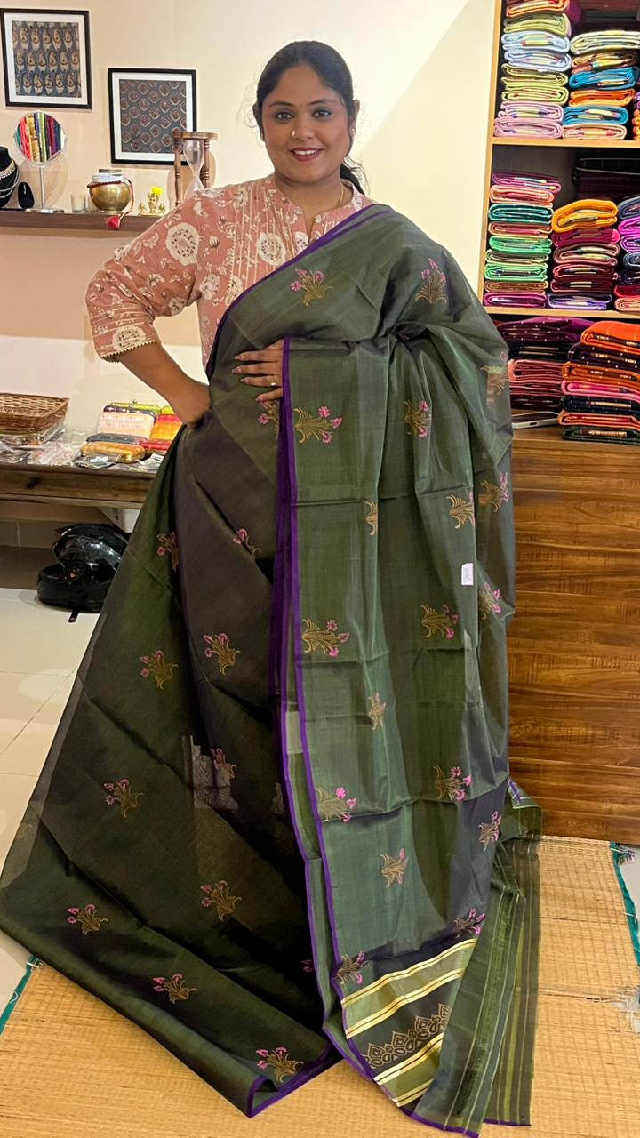 Devendra 6 Yards Block Print Saree - 11-10-01-6Y-04 (Green)