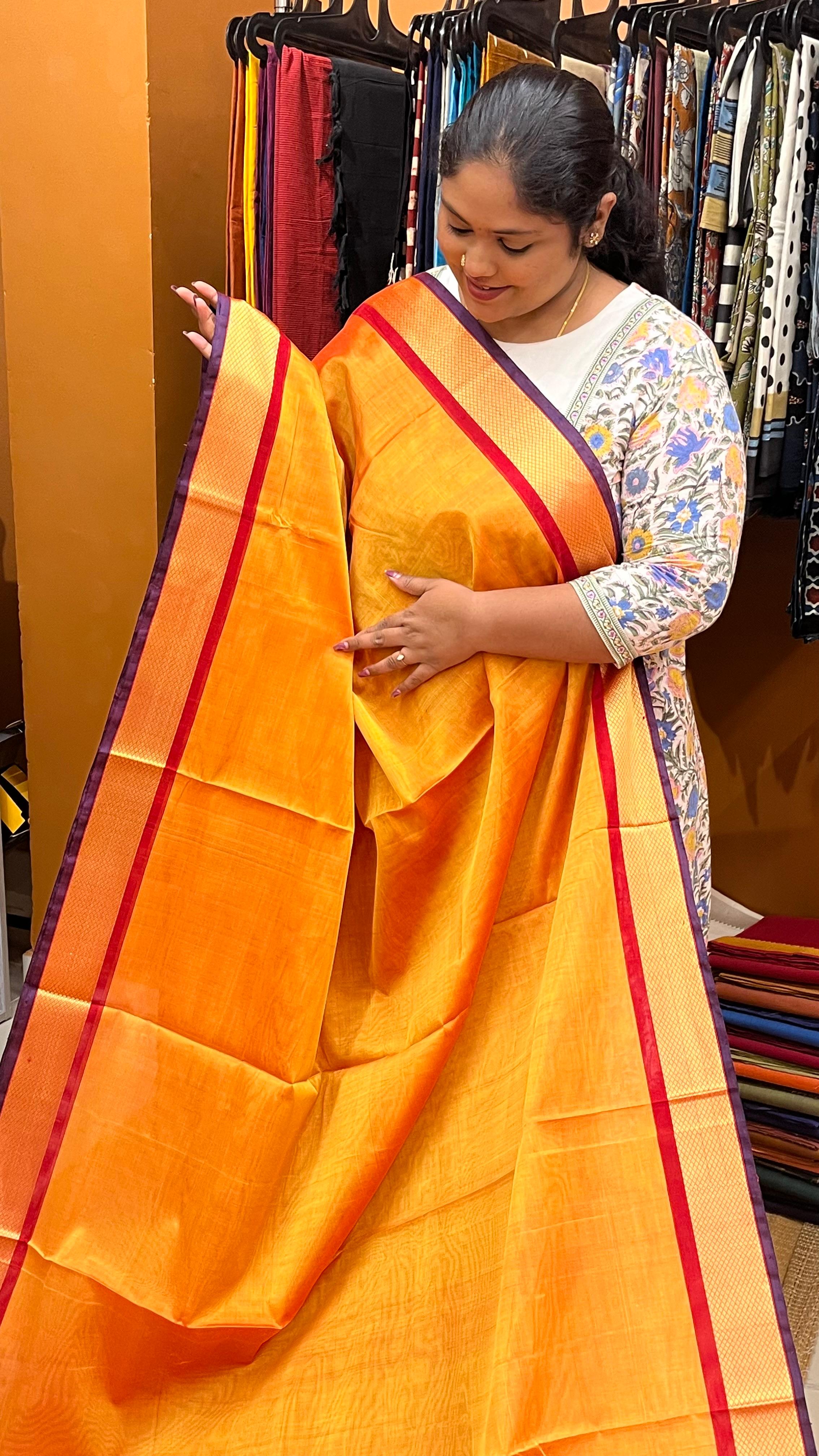 Sunset Orange Kuyil Kan border Violet Selvdge Devendra Madisar -12-11B-12-10.5Y-03