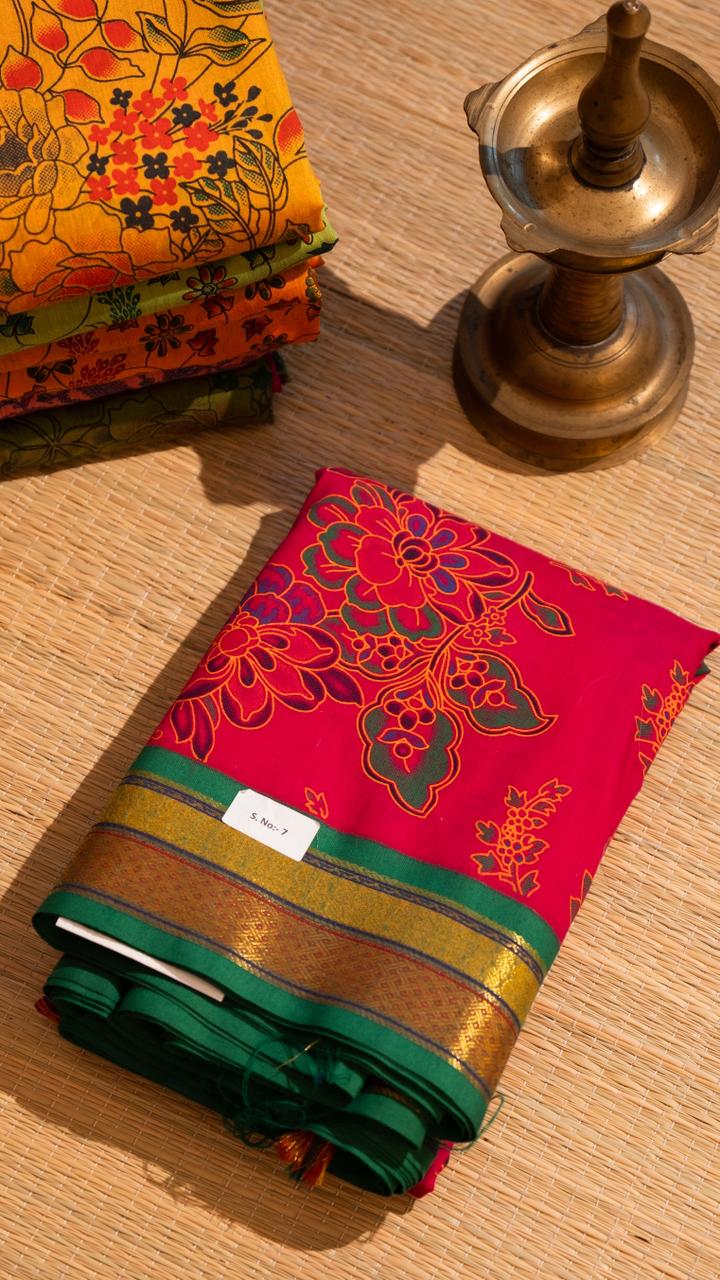 Semi Silk Kalamkari Printed Saree - 01-07-07B-01 (Rani Pink)