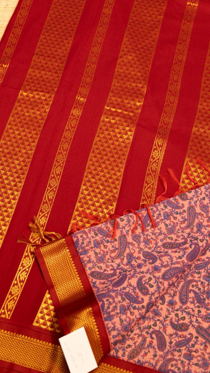 Semi Silk Kalamkari Printed Saree - 01-07-07B-15 (Pink)